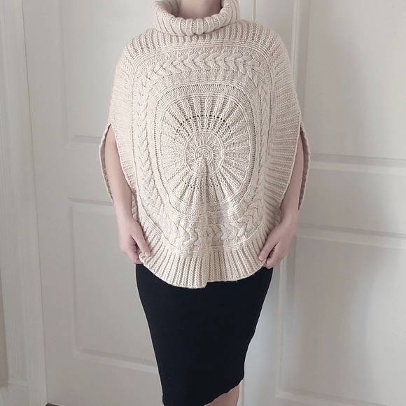 Beige Knitted Poncho Sweater - Picture 2 of 5